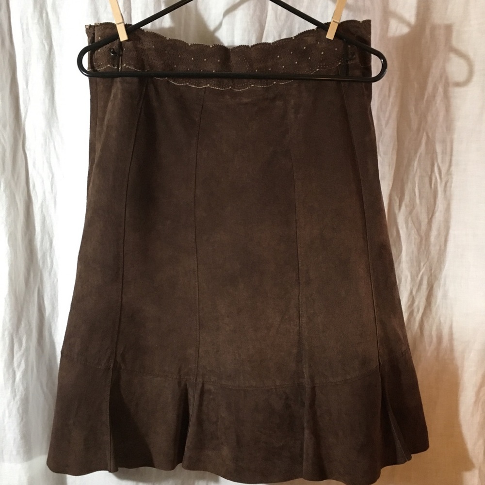 .Cabi. Suede Brown Flare Below The Knee Skirt